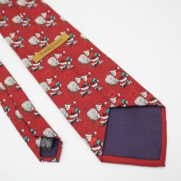 Today's Man Red‎ Christmas Santa Computer Woven Short Wide Silk Tie - Picture 5 of 6